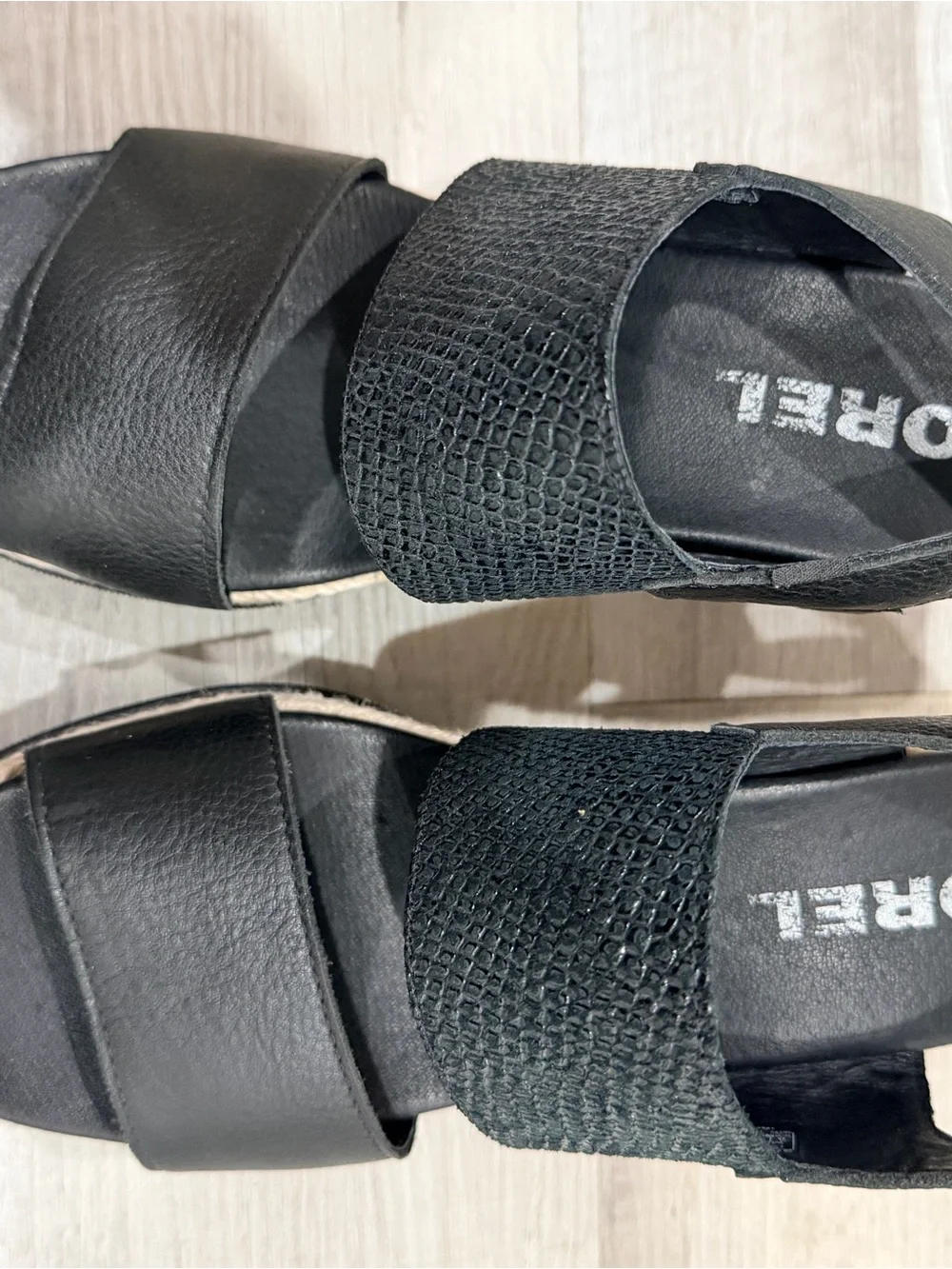 Sorel Black Espadrille Platform Wedge Sandals